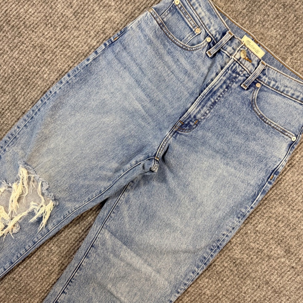 Madewell The Perfect Vintage Straight Jean Light Wash Ripped Knee 28 High Rise